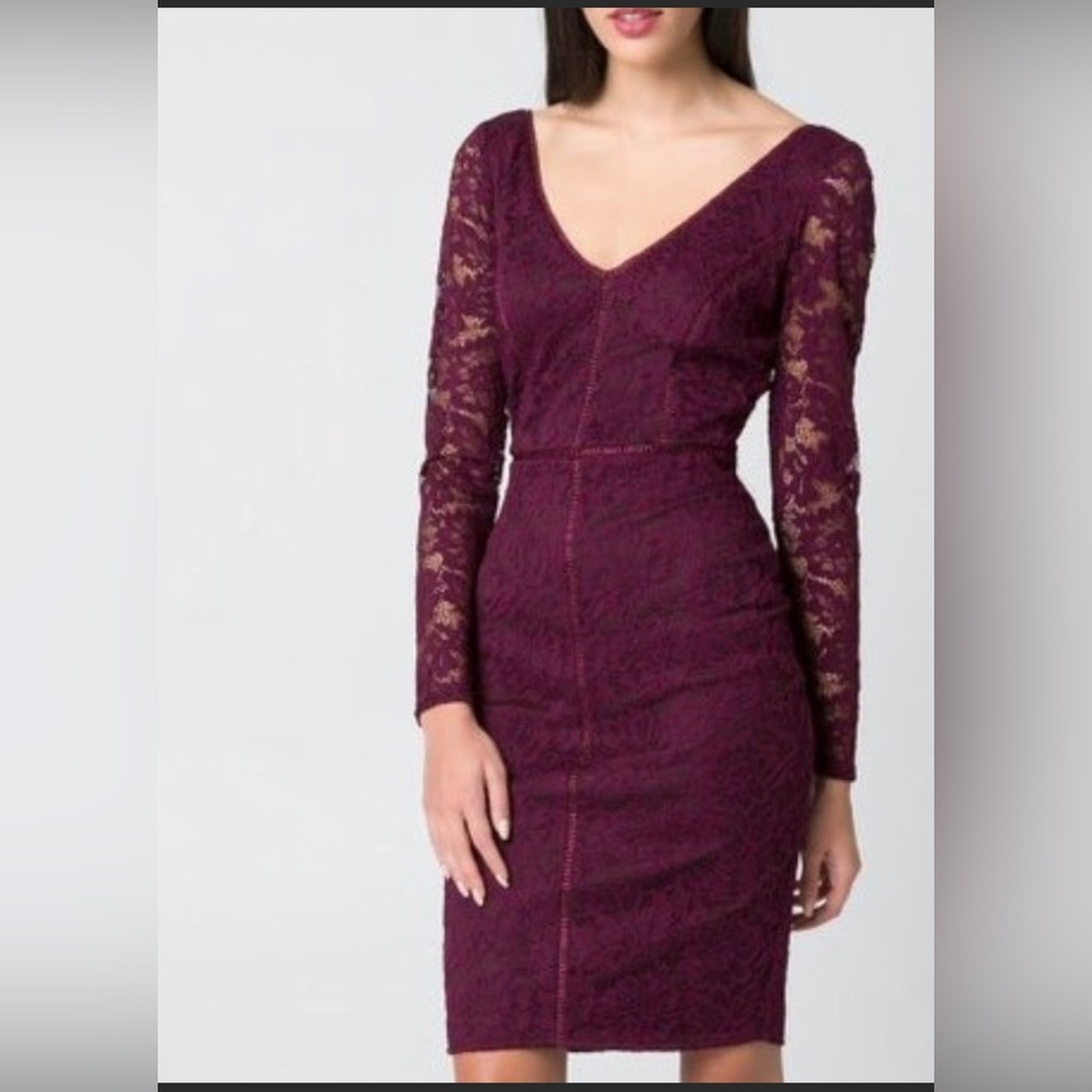 Le Chateau Burgundy Lace Midi Dress